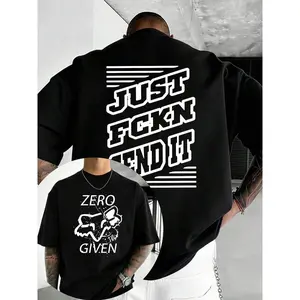 Men's Vintage Street Y2K Off-Road Style Racing T-Shirt, FOX Motocross Racing Short Sleeve T-Shirt, With "JUST FCKN SEND IT" Lettering Slogan Pattern, Fashionable High-Quality Double-Sided Print T-Shirt, 100% Pure Cotton T-Shirt 180g, Spring And Summer