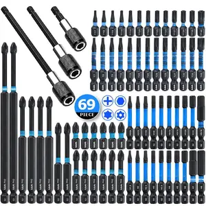 Magnetic Impact Rated Nut Driver with Screw Drill Bit Set, Long Screwdriver Bit Set, Tamper Proof Star Drill Bit Set with CNC Machining Head & Drill Bit Extender