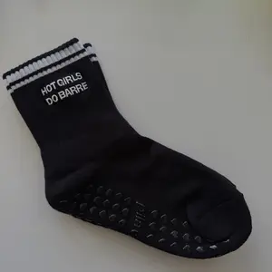 Hot Girls Do BARRE Sock - PilaBarre Black Grip Sock with Grips & Embroidered Design for Barre Workouts