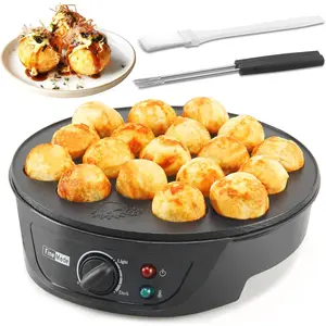 Takoyaki Maker Pan with Temperature Control, Tools and Recipes, Make 18 Japanese Octopus Balls at once, Easy to Use and Store