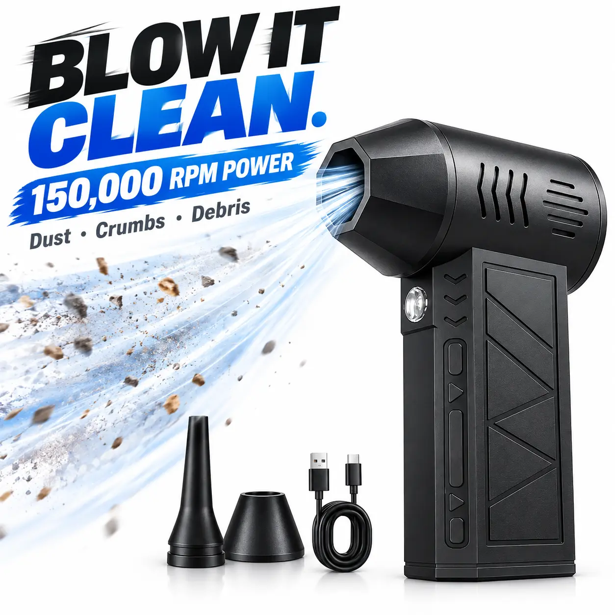 Cordless Electric Air Duster - 150000RPM High-Speed Turbo Lightweight Cordless Blower, Rechargeable Battery, Powerful Airflow for Car, Electronics Use, Portable Dust Removal Tool
