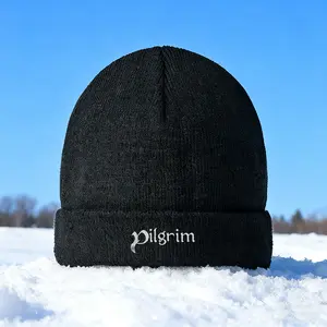 Pilgrim Embroidered Knitted Winter Beanie Hat Soft Warm Outdoor Cold Weather Headwear for Men Ladies Unisex Casual Streetwear Accessories Perfect Gift for Christmas Holiday Thanksgiving Birthday and Winter Season Celebration