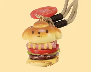 Cute Squishy Hamburger Dog Cartoon Keychain Bag Charm 3" x 2" Novelty Gift