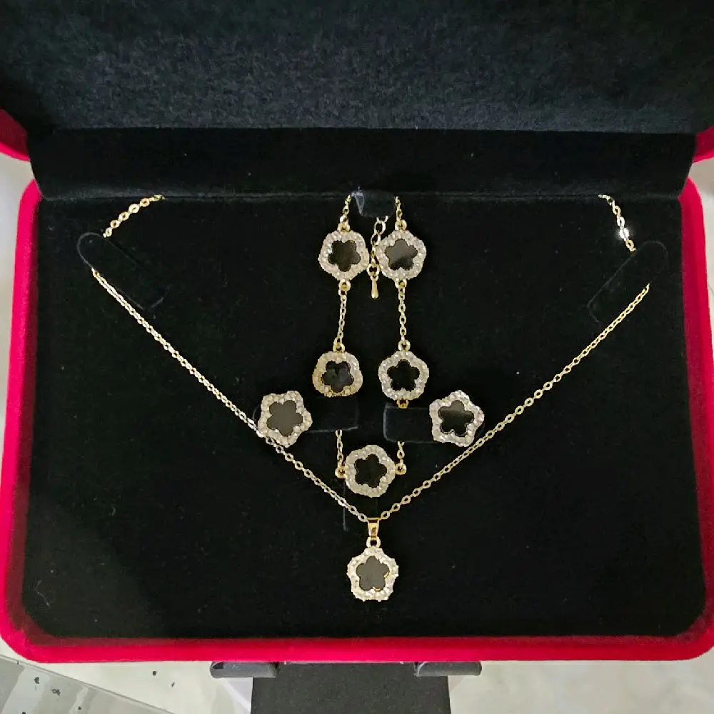 Black Obsidian Lucky Clover Set | 925 Sterling Silver