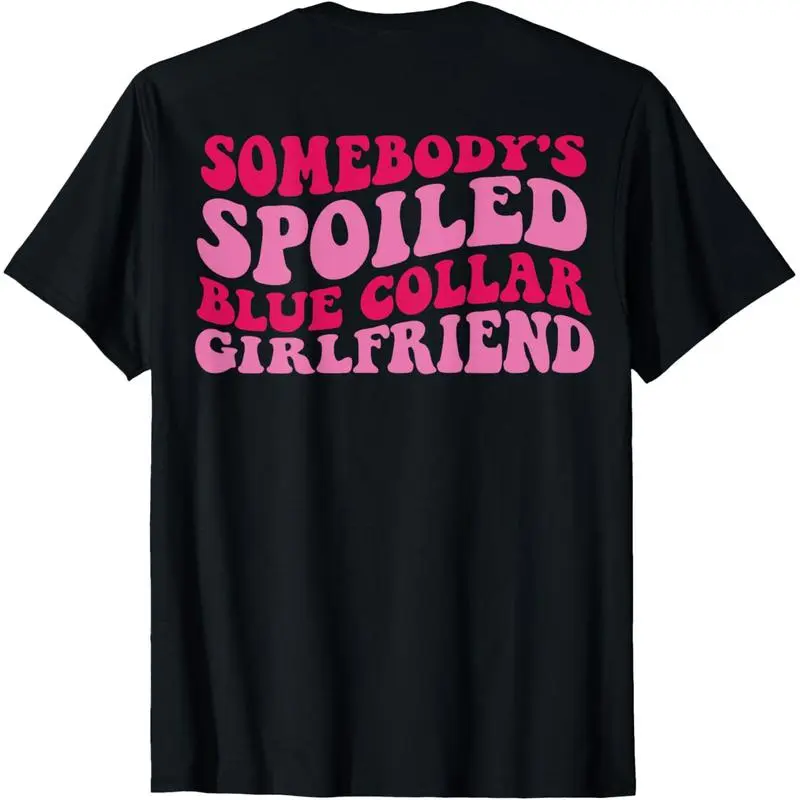 Women's T-Shirt with 'Somebody's Spoiled' Graphic Print, Casual Streetwear Figure-Hugging Top, All-Seasons Short Sleeve Round Neck, Shortsleeve, Tshirt