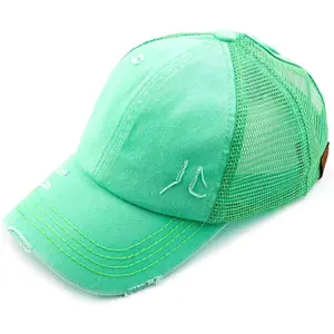 C.C Hatsandscarf Exclusives Washed Distressed Cotton Denim Ponytail Hat Adjustable Baseball Cap (BT-12) (BT-13)
