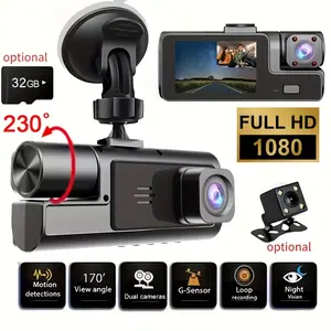 3 Channel  Car Dash Cam,1080P Car DVR with 32GB Memory Card，Car Video Surveillance with Night Vision，24/7Parking Mode Car DVR Hd Screen Front Rear Left And Right dashcam