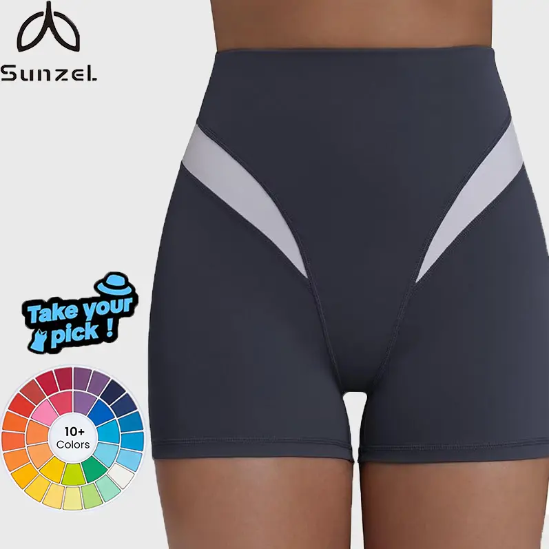 Sunzel Colorblock Women’s High Waisted Biker Shorts - Lightweight Workout, Seamless Running, Sporty Gym Shorts with Tummy Control, Ultra-Soft, Squat-Proof, Seamless Front Spandex Fabric, Lightweight Workout Shorts, Seamless Running Shorts