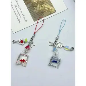 Sweet Y2K Cute Fish Clear Phone Chain Pendant Phone Charm Phone Accessories Cell Phone Strap Handmade Cute Mobile Lanyard Bag Keychain