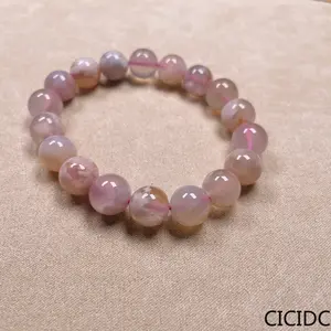 Natural Sakura Jade Bracelet Cherry Powder Ice ( 9mm Beads )  For Daily Wear
