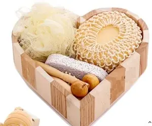 Luxury Bath and Spa Gift Set with Loofah and Bath Accessories in Wooden Heart Box for Relaxation and Gifting