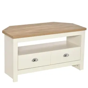 HOMCOM Corner TV Stand Up To 50", Entertainment Center TV Console Table with Drawers and Open Storage Compartment for Living Room, White