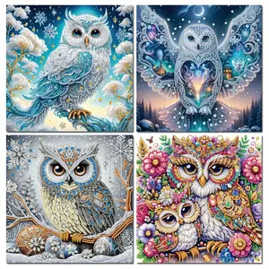 DIY 4Pcs Set 5D Diamond Painting Kits for Adults,Owl Diamond Art Kit for Beginners, Special Shape Partial Crystal Rhinestones Sparkling Gem Art,Mosaic Crafts,Home Decor,11.81X11.81 inchs
