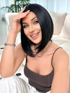 12 Inch Short Straight Black Wigs for Women, Gorgeous Fluffy Wigs without Bangs, Straight Bob Wigs, Synthetic Full Machine Wigs for Party, Daily Use