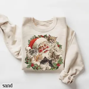 Santa Claus Kittens Christmas Sweatshirt Retro 90s Old Saint Nick Holiday Crewneck Funny Ugly Christmas Sweater Xmas Gift For Cat Lovers