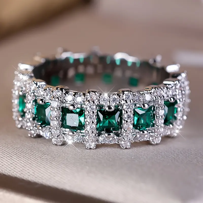 Gorgeous Super Shiny Eternal Ring with Green Cubic Zirconia | Perfect for Proposal, Engagement, Bridal Wedding & May Birthstone Ring - Ideal Festival Gift (Valentine's Day/Mother's Day/Christmas) for Her, Birthstone Rings, Cubic Zirconia Rings, Jewelry Ri