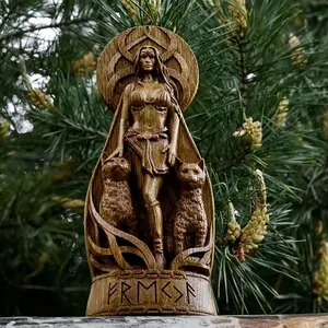 Handcrafted Freyja Viking Goddess Statue with Runes, Resin Outdoor Garden Sculpture, Halloween Decor Artwork, No Batteries Needed