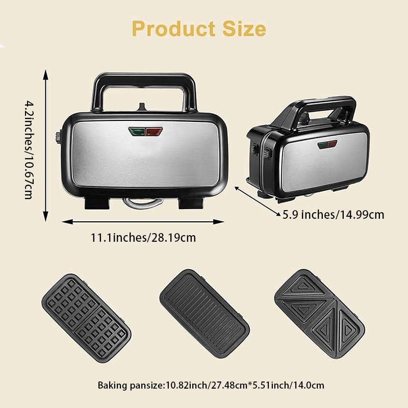Panini Press Grill and Gourmet Sandwich Maker Non-Stick Coated Plates, Opens 180 Degrees to Fit Any Type or Size of Food, Stainless Steel Surface and Removable Drip Tray, 3 Slice, Black