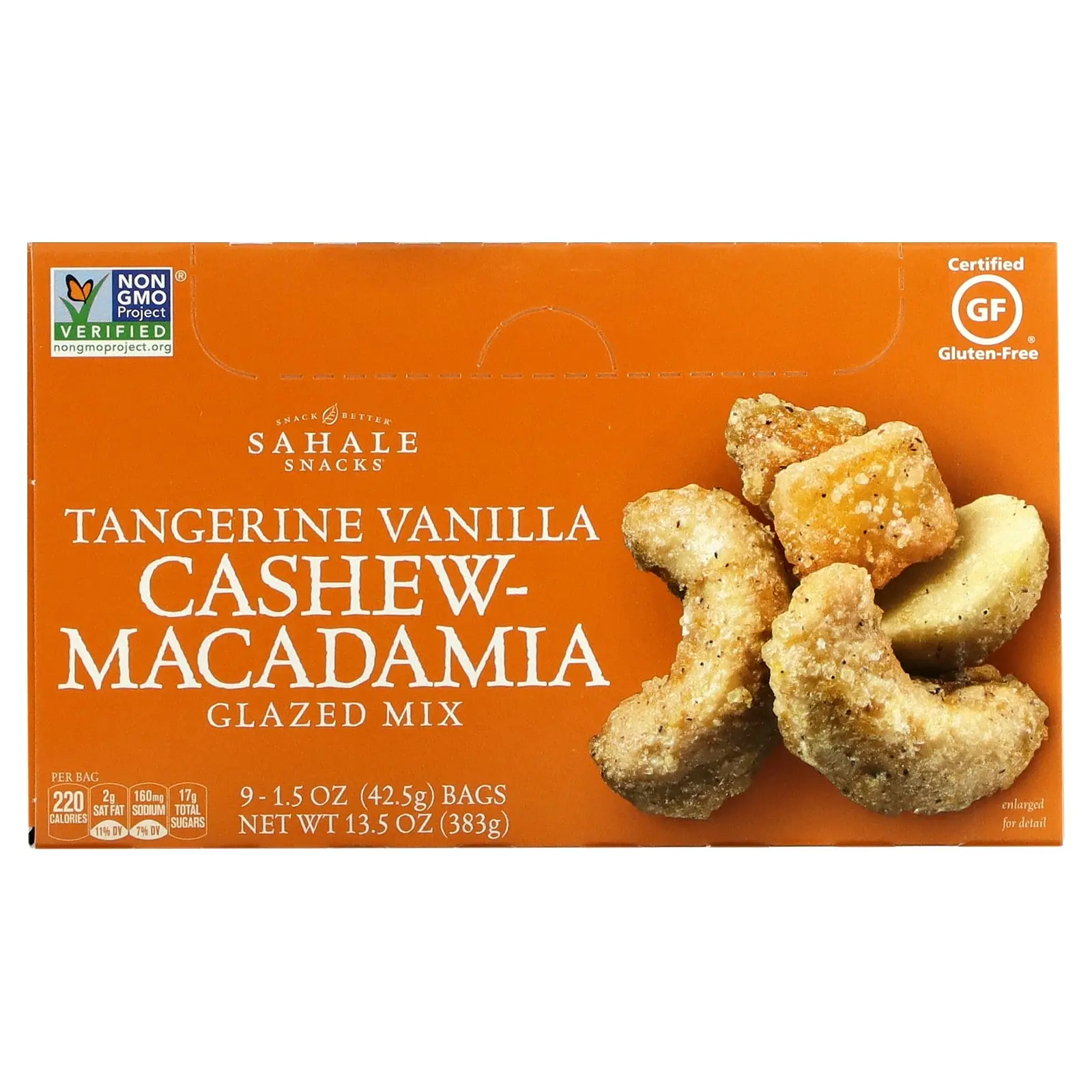 Sahale Snacks Glazed Mix, Tangerine Vanilla Cashew-Macadamia, 9 Packs, 1.5 oz (42.5 g) Each
