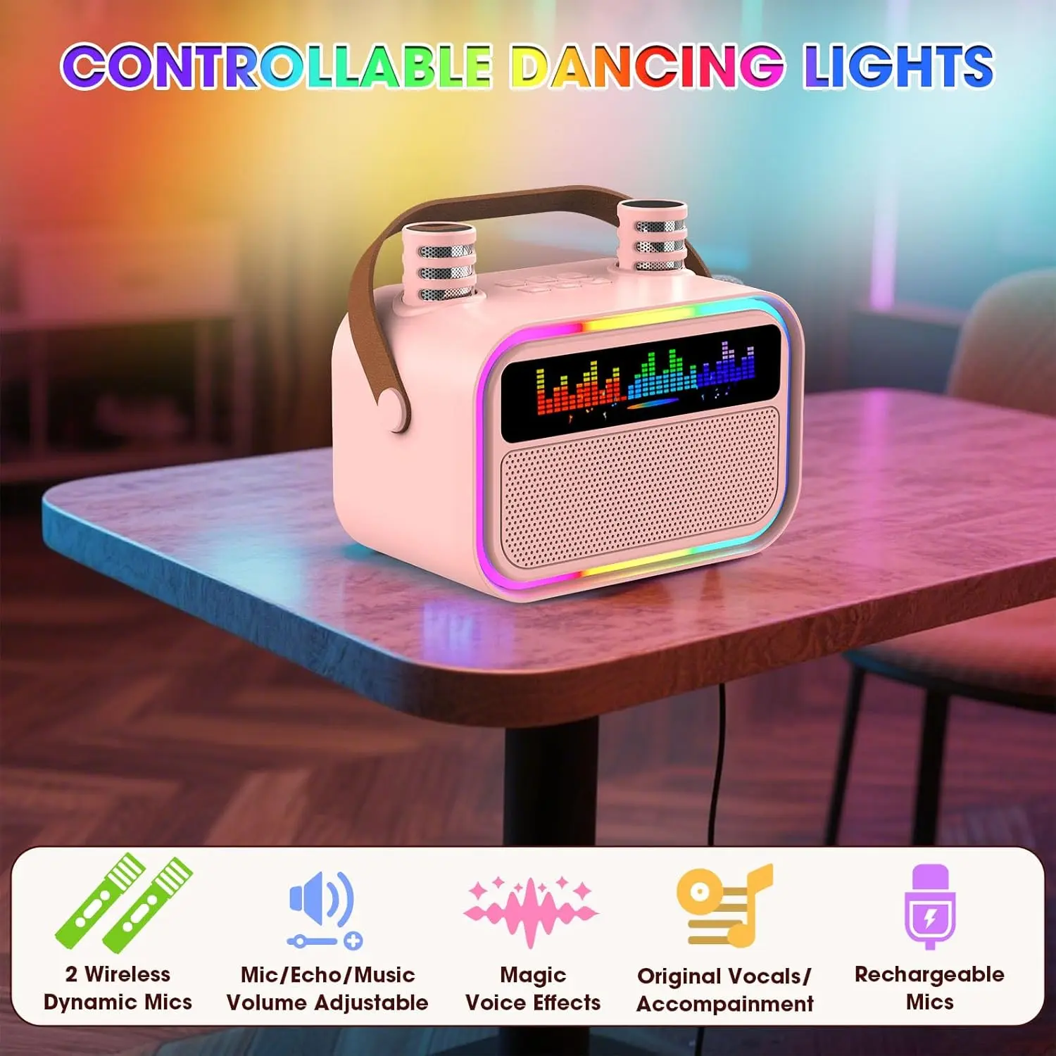 Karaoke Machine,Portable Bluetooth Karaoke Speaker with 2 Wireless Microphones for Adults & Kids,with LED Lights, Karaoke Microphone,System Supports USB/TF/AUX,Gift for Party Home pod   Blue Sale Bluetooth speaker,cozyvibes