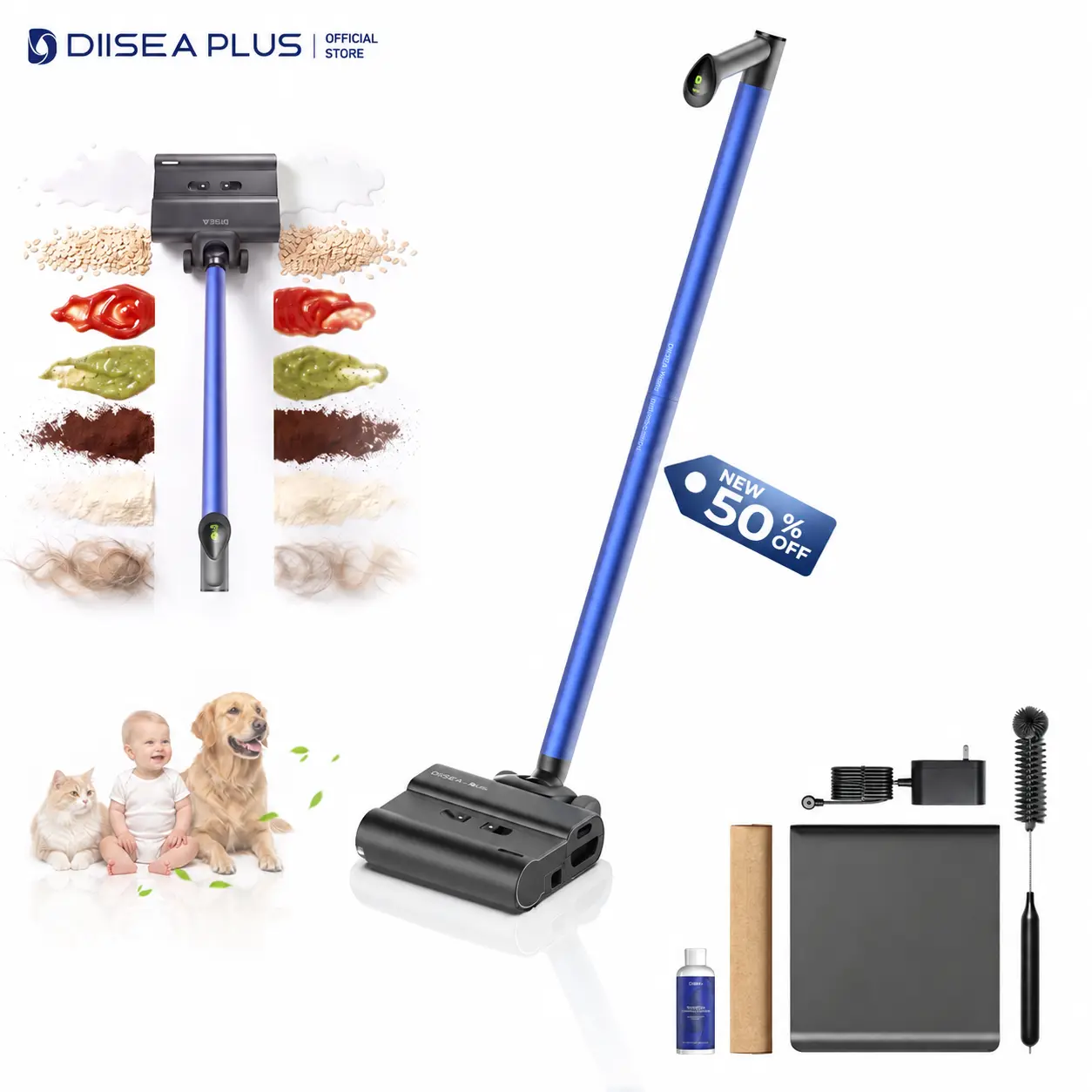 【New Arrival】DIISEA PLUS D7 Cordless Wet Dry Vacuum Cleaner Mop, Water-Dust Circulation Technology, 60 Minutes Runtime, 6.6 lb Lightweight, About 55 dB Quiet Operation, Rinse-Clean Design, Wood & Other Hard Floors