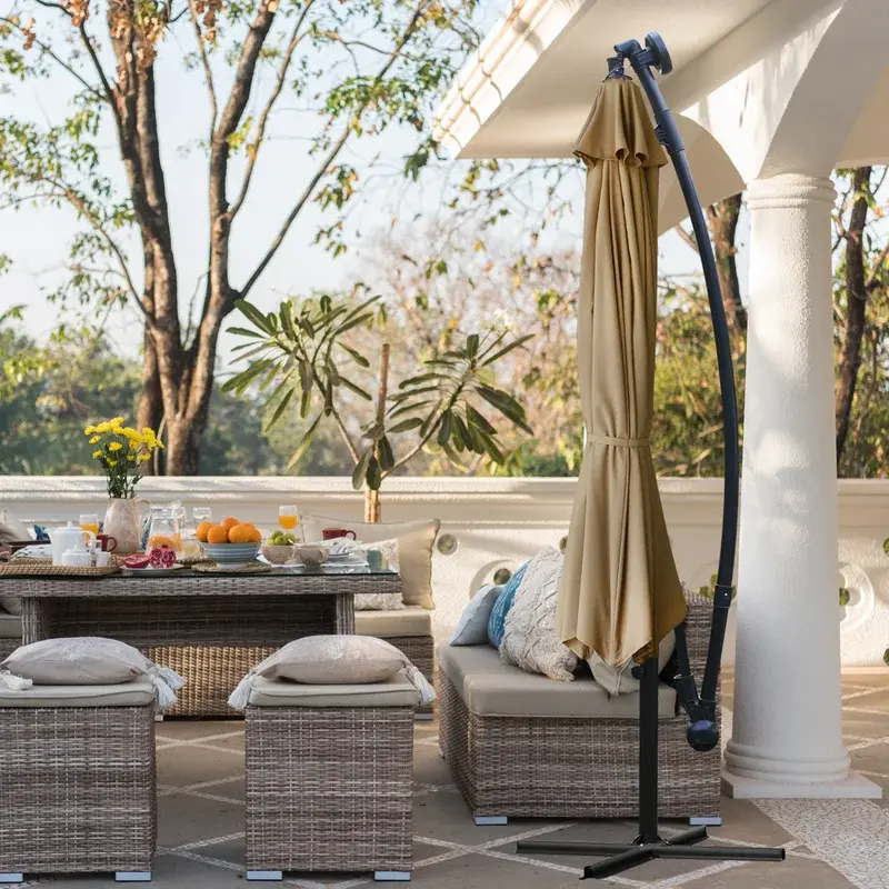 designer patio umbrellas Create a Rustic Backyard Oasis with Wooden Patio Umbrellas
