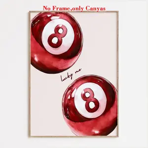 1 pc, wall art, artistic fashion poster, 8 billiard ball art prints, red "Lucky Me" canvas painting, living room decoration, bedroom aesthetic design, gift for friends, housewarming gift, unframed