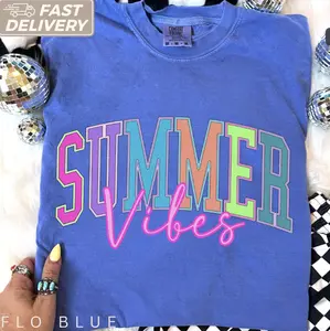 Summer Vibes Women Tee, Comfort Colors, Beach Life Gift for Her, Summer Trendy Shirt, Distressed Beach Mom Gifts, Neon River Birthday Gifts