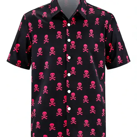 2026 Summer Bestseller: Unisex Skull Tropical Hawaiian Print Shirt, Loose Fit Slimming, Island Travel Fashion, Button-Up Classic Casual Shirt Top, Casual Summer Clothing