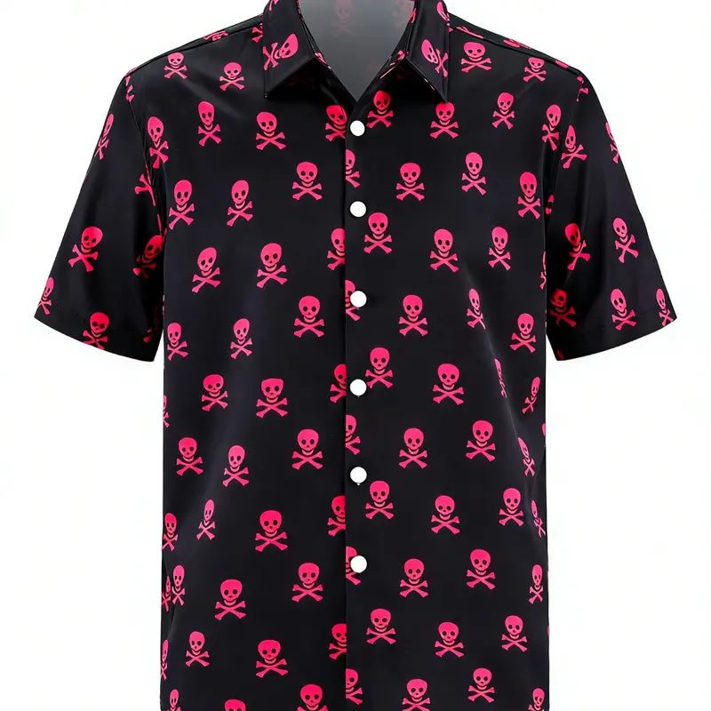2026 Summer Bestseller: Unisex Skull Tropical Hawaiian Print Shirt, Loose Fit Slimming, Island Travel Fashion, Button-Up Classic Casual Shirt Top, Casual Summer Clothing