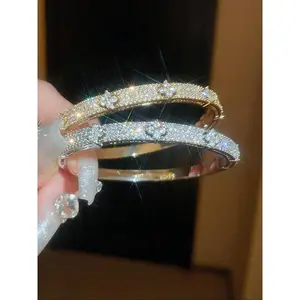 Rhinestone Decorated Bangle, Fashionable Jewelry for Women & Girls, Trendy All-match & Exquisite Jewelry for Birthday Gift