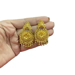 Traditional GP Nepali Earring - Gold Plated Design with Floral Motif and Hanging Details