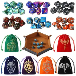 DND Dice Set 42 Pcs Polyhedral Dice with 6 Colorful Animal Pattern Bags & PU Leather Velvet Tray for Dungeons Dragons D&D RPG MTG Table Games