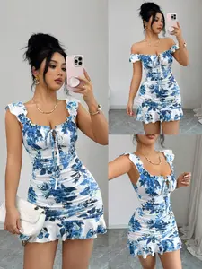 Women's Ditsy Floral Fitted Dress, Casual Summer Dress, Y2K Style Sleeveless Design, All-Season Wearable Fashion, Perfect for Casual & Daily