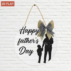 Front Door Welcome Sign Happy Father'S Day Round Wooden Hanging Sign For Home Outdoor Indoor, Vintage Wood Housewarming Gift For Front Porch Decor Wreath Door Signs