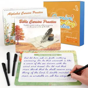 Grooved Cursive Handwriting Workbook , Reusable Magic Grooved Writing Practice Alphabet Letters & Bible Verses, Cursive Calligraphy Practice Book for Classroom & Homeschool