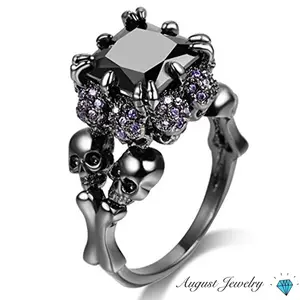 Women's Black Skull Cubic Zirconia Artificial Gemstone Ring - Comfortable Jewelry, Size 5-10, Ideal for Halloween Parties & Daily Wear, Shopping Festival Gift