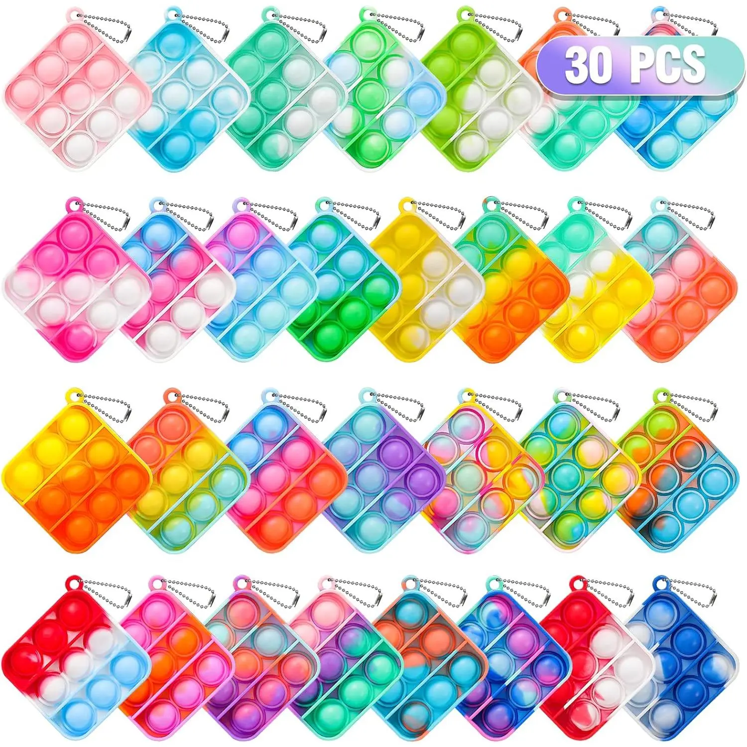 Bulk Its Party Favors for Kids 4-8 8-12 30 Pack Mini Pop Keychain It Small Fidgets for Classroom Prizes School End of Year Student Gifts from Teacher Birthday Goodie Bag Stuffers
