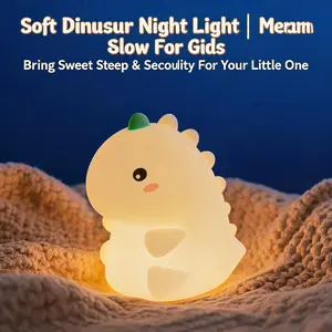 Cute Dinosaur Silicone Night Light for Kids - Kid-Safe Rechargeable Touch Lamp, Soft Eye-Friendly Glow Nursery Light, Squishy Stress Relief Animal Nightlight, Perfect Birthday Gift for Toddlers Teens Bedroom