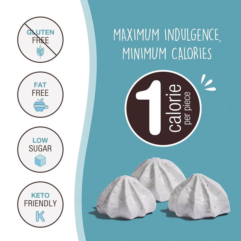 Don't Worry Low Calorie Meringue Cookies - 4 Pack - Strawberry and Vanilla, Just 1 Calorie per Piece | Low Sugar Candy, Gluten Free, Protein Snacks | Keto Friendly and Healthy Snacks for Adults