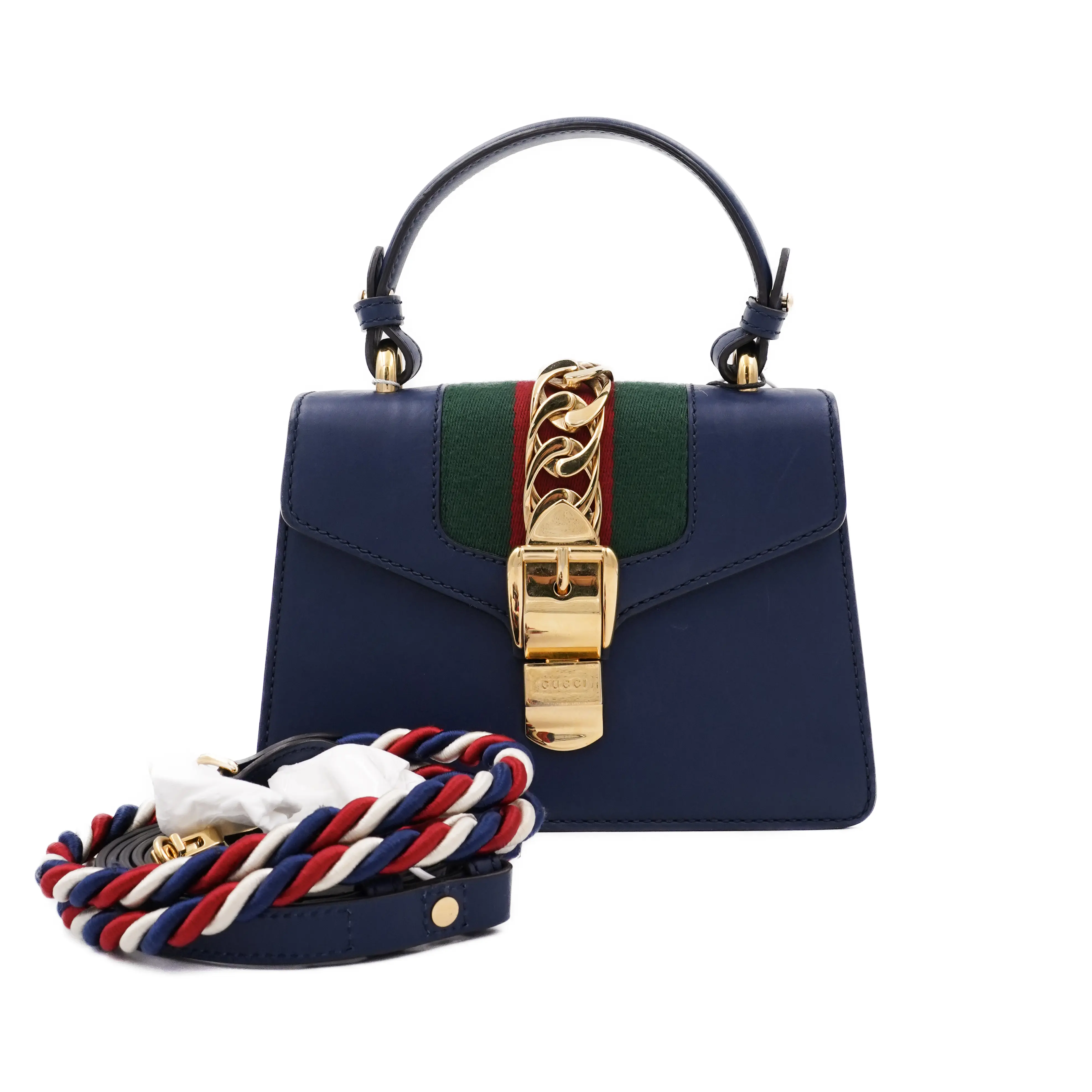 Pre-owned GUCCI Leather Shoulder Bags Sylvie Mini Bag Blue JM MM447