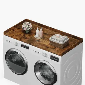 Washer Dryer Countertop, Wood Countertop with Edge Rails for Laundry Room Organization and, Washer Dryer Topper for Laundry Room, 27.5" x 54" Rustic Brown