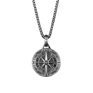 Mens Necklace - Premium Stainless Steel Silver Chain Necklace for Men, Non Tarnish, Chains For Men, Triangle, Cross, Black Enamel, Compass Pendant, Stylish Jewelry - Gifts for Him