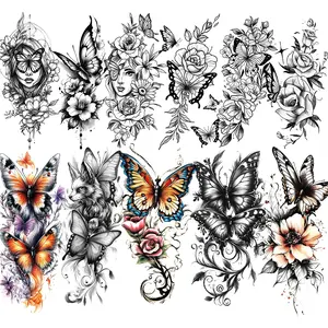 11 Sheets Waterproof Temporary Tattoo Stickers, 3D Multicolor Rose and Butterfly Designs for Arms, Chest, Abdomen, Back, Legs - Large Size, Party Gift