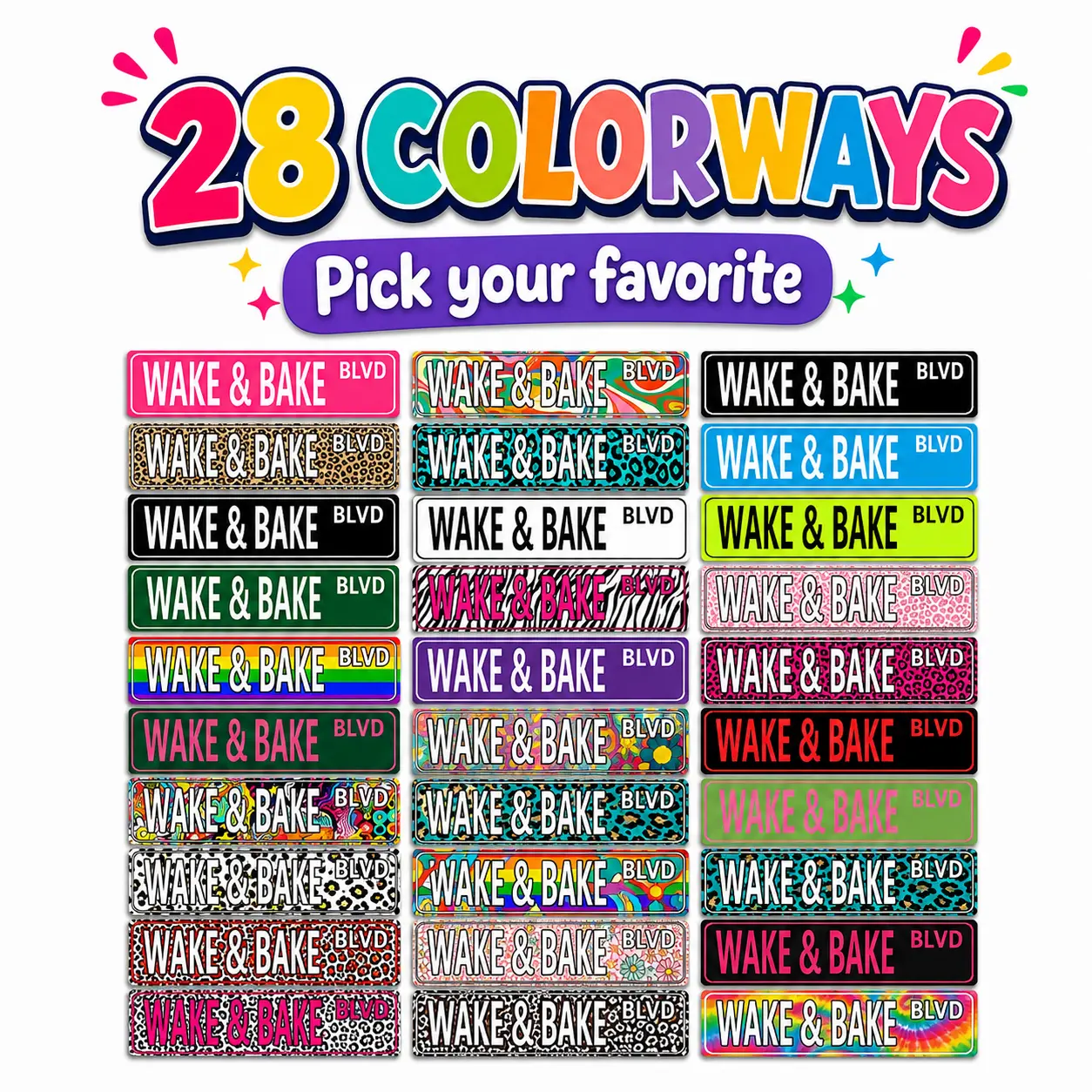 Wake & Bake BLVD Vintage Metal Street Sign - Lightweight Neon Room Decor Tin Wall Plaque, 28 Patterns (Leopard, Rainbow, Graffiti), Ideal Gift for Home Supplies, Colorful