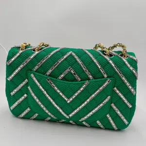 Green Chevron Leather Flap Bag – Custom Fashion Item