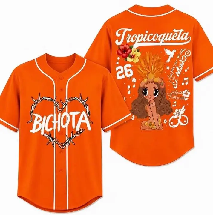 Orange Tropicoqueta Inspired Baseball Jersey Mesh | Custom name and Number Casual Jersey | Jersey V-Neckline Short Sleeve Crop Top
