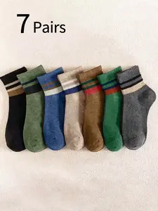 Men's Striped Low-Cut Sports Socks, Sweat-Wicking Breathable Anti-Odor Business Socks, Vintage Colorblock Trendy Short Socks for Basketball & Running