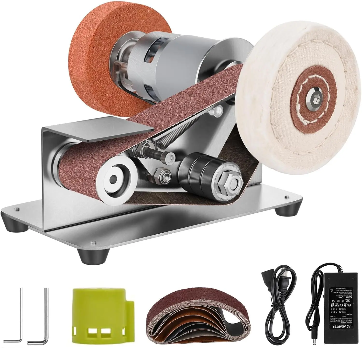 QUEP Mini Belt Sander - Stainless Steel Multi-Purpose Power Machine with 7 Adjustable Speeds, 15-Degree Fixed Angle, Low Noise, Electric Edge Sharpener & Rotary Polisher for Knives, Metalwork, Rotary Polisher Polishers