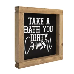 Western Bathroom Decor Southwestern Wall Art, Wooden Take A Bath You Dirty Cowboy Signs, Home Shelf Table Rustic Decoration Frame Hanging